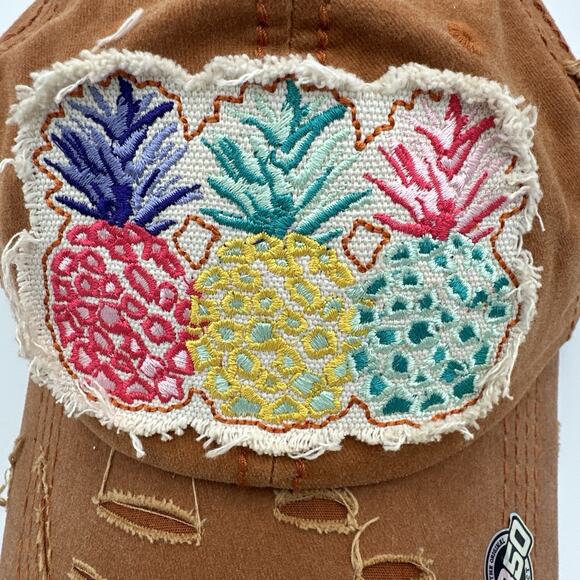 4350 District Pineapple Embroidered Cap Hat Pigment Washed Distressed Rust Brown - Picture 2 of 8